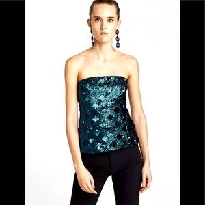 NWT ZARA GREEN SEQUENCE STRAPLESS TOP